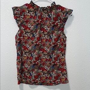 SHEIN Multicolored Ruffled Cap Sleeve Blouse